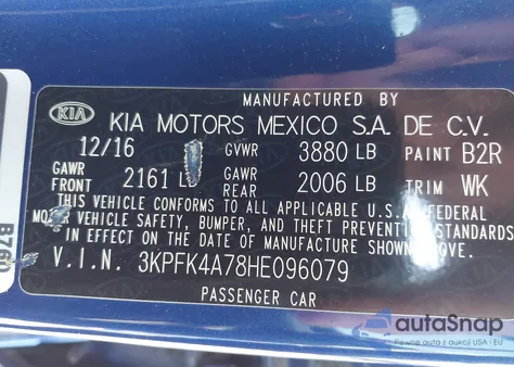 2017 Kia Forte Lx из США, поврежденный, VIN 3KPFK4A78HE096079